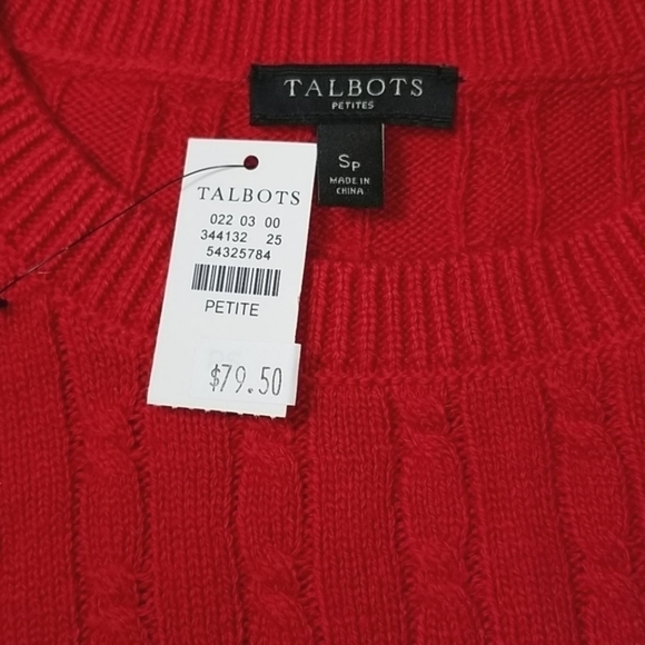 Talbots Women's Sweater Size S Petite Red Cotton Blend Cable Knit Crew Neck - Picture 5 of 7